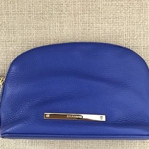 Mini Sapphire Blue leather zip cosmetic bag.  Brahmin.